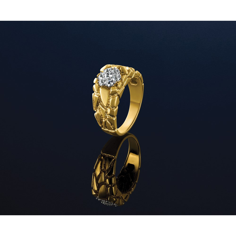 14ktt IBGoodman Men's Polish/Nugget Texture Round Cluster Ring Mtg