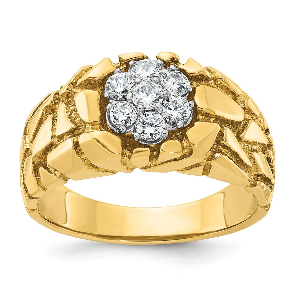 14ktt IBGoodman Men's Polish/Nugget Texture Round Cluster Ring Mtg