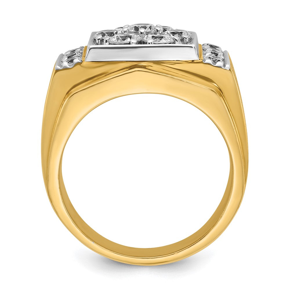 14k Two-tone IBGoodman Men's Polished and Satin Diamond Cluster Ring