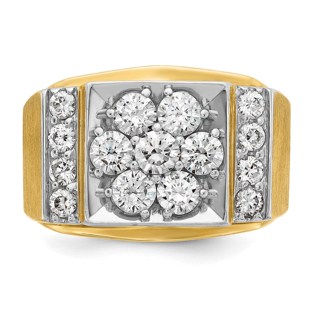 14k Two-tone IBGoodman Men's Polished and Satin Diamond Cluster Ring