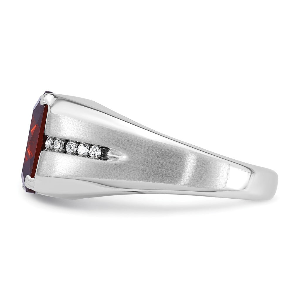 14k White Gold IBGoodman Men's Created Garnet and Diamond Complete Ring
