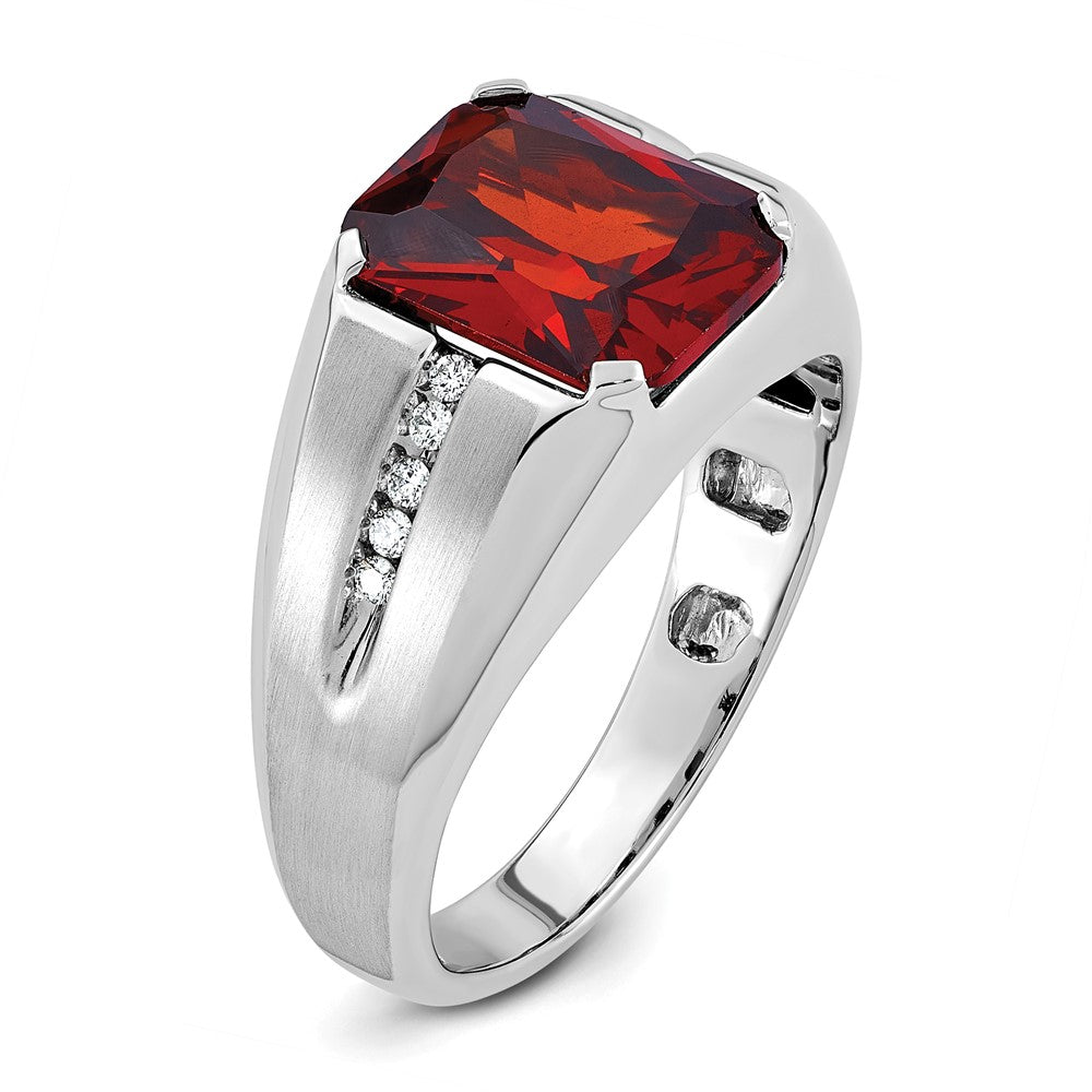14k White Gold IBGoodman Men's Created Garnet and Diamond Complete Ring