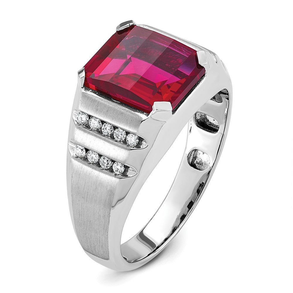 14k White Gold IBGoodman Men's Cr. Ruby and Diamond Complete Ring