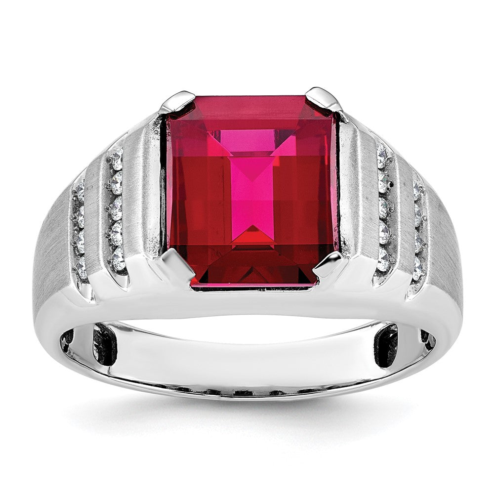14k White Gold IBGoodman Men's Cr. Ruby and Diamond Complete Ring