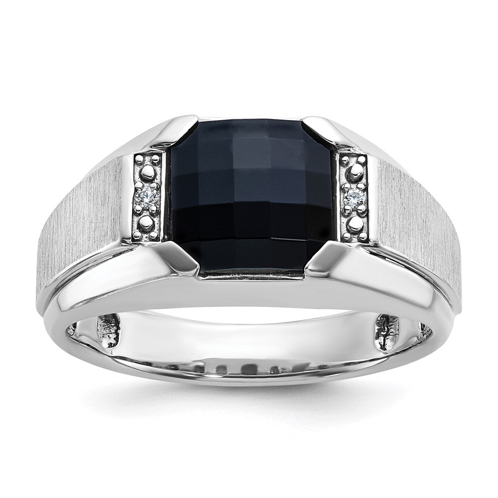 14k White Gold IBGoodman Men's Polished & Satin Onyx & Diamond Ring