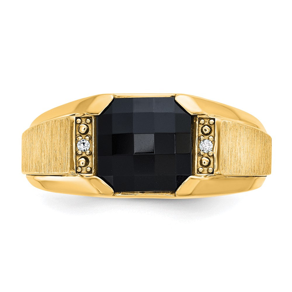 10k IBGoodman Men's Polished & Satin Onyx and Diamond Ring