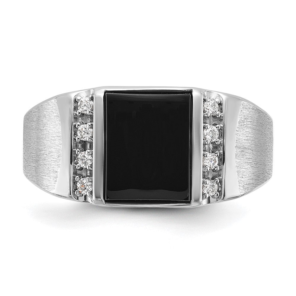 14k White Gold IBGoodman Men's Satin Onyx and Diamond Complete Ring