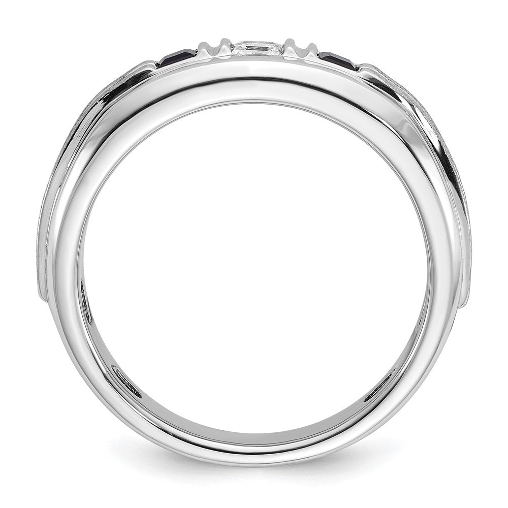 14kw IBGoodman Men's Satin/Grooved Dia & Cr. Sapphire 3-Stone Ring