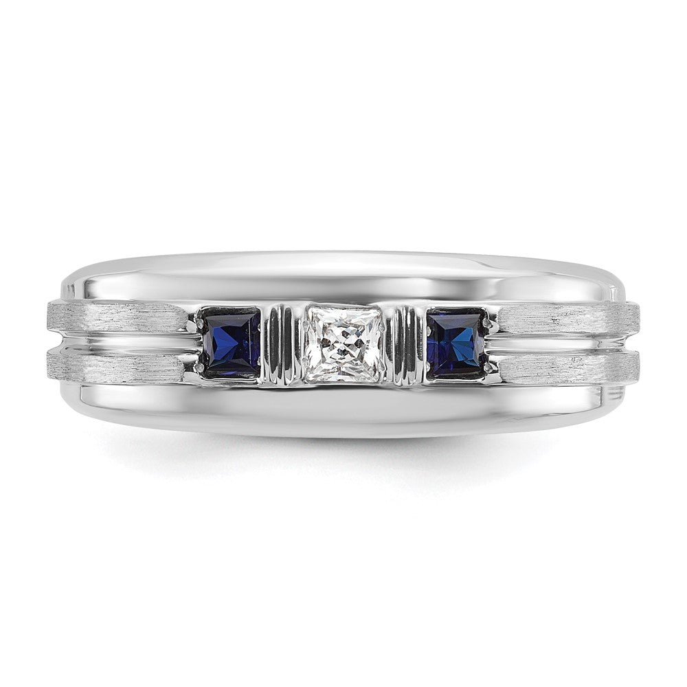 14kw IBGoodman Men's Polished Satin Grooved Square 3-Stone Ring Mtg