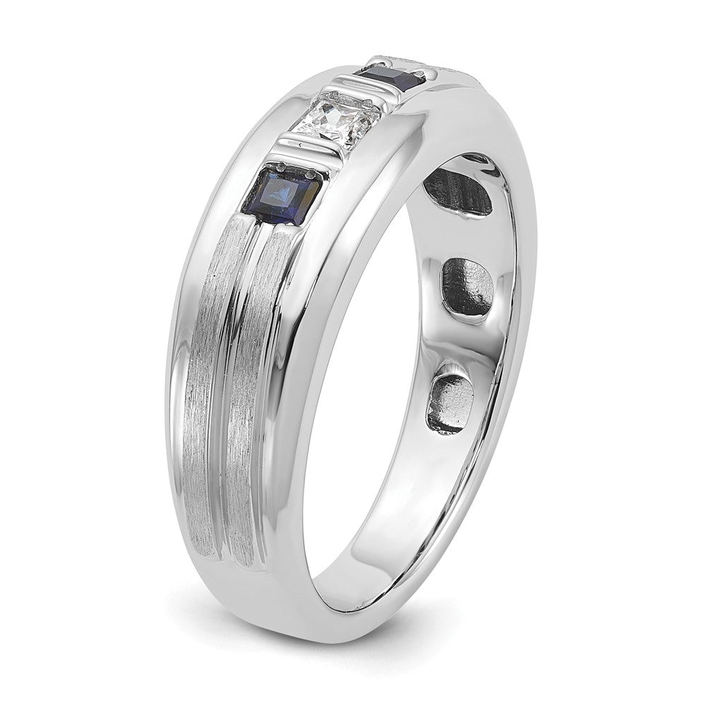 14kw IBGoodman Men's Polished Satin Grooved Square 3-Stone Ring Mtg