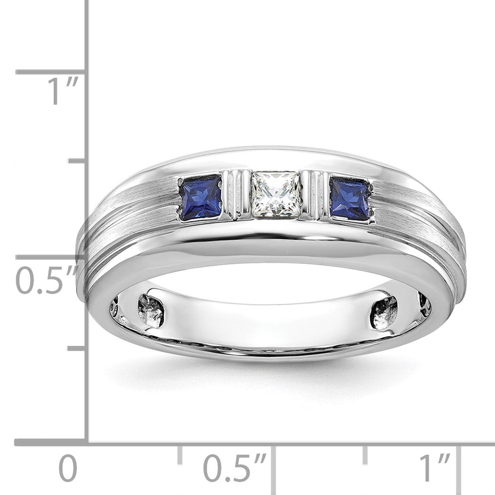 14kw IBGoodman Men's Polished Satin Grooved Square 3-Stone Ring Mtg