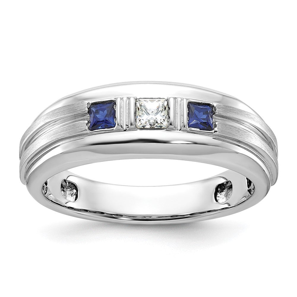 14kw IBGoodman Men's Polished Satin Grooved Square 3-Stone Ring Mtg
