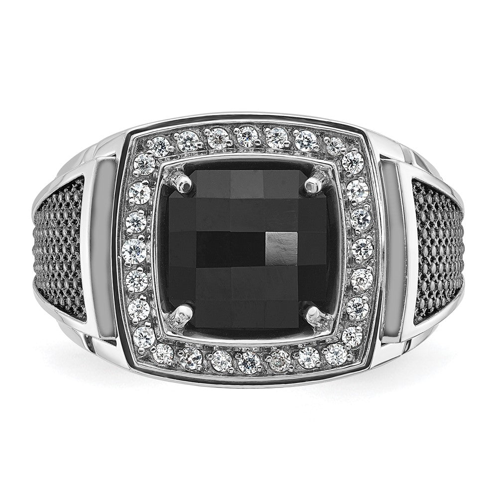 14k White Gold IBGoodman Men's Black Rhodium Onyx and Diamond Complete Ring