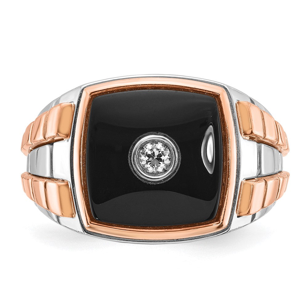 14k Two-tone White/Rose IBGoodman Men's Onyx Diamond Complete Ring