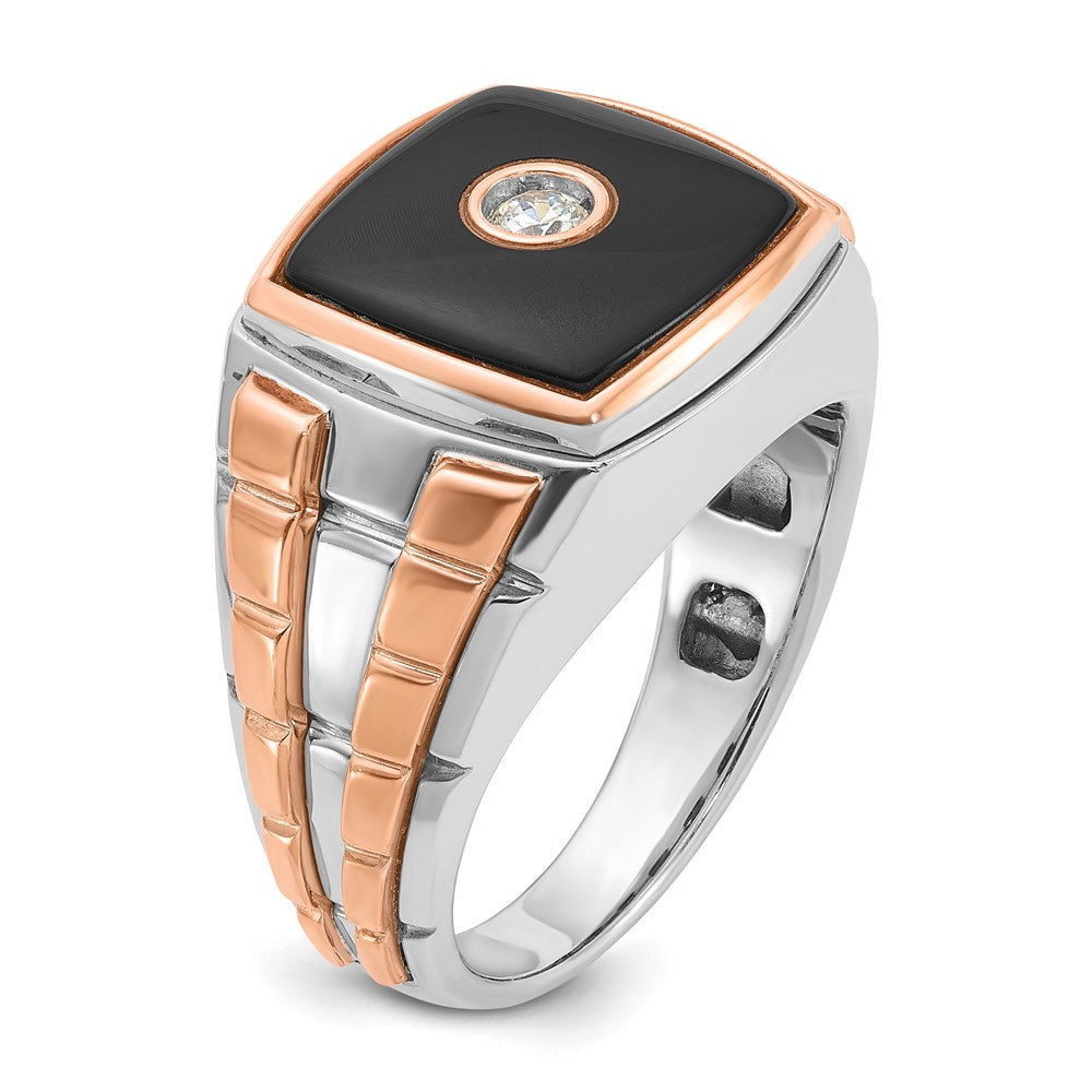 14k Two-tone White/Rose IBGoodman Men's Onyx Diamond Complete Ring