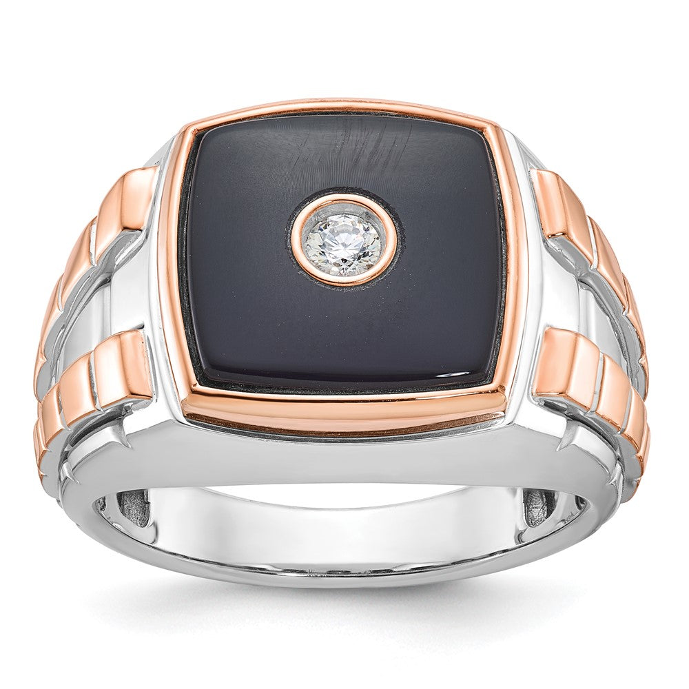 14k Two-tone White/Rose IBGoodman Men's Onyx Diamond Complete Ring