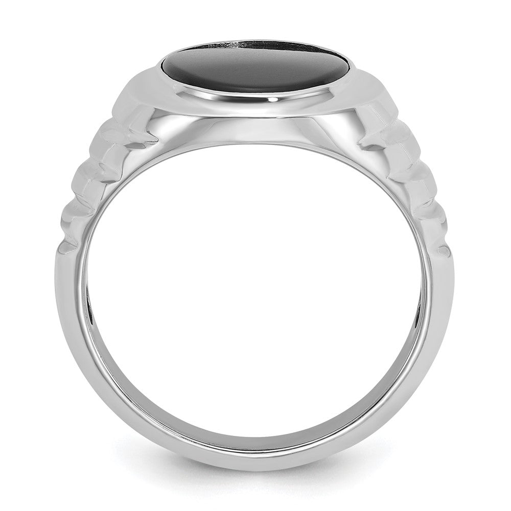 14k White Gold IBGoodman Men's Oval Onyx Complete Ring