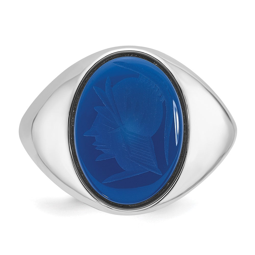 14k White Gold IBGoodman Men's Blue Agate Intaglio Complete Ring