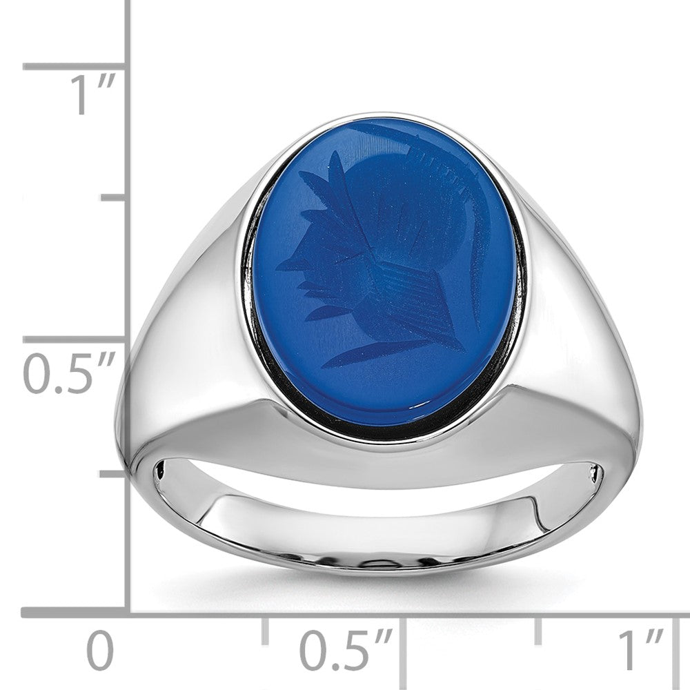 14k White Gold IBGoodman Men's Blue Agate Intaglio Complete Ring