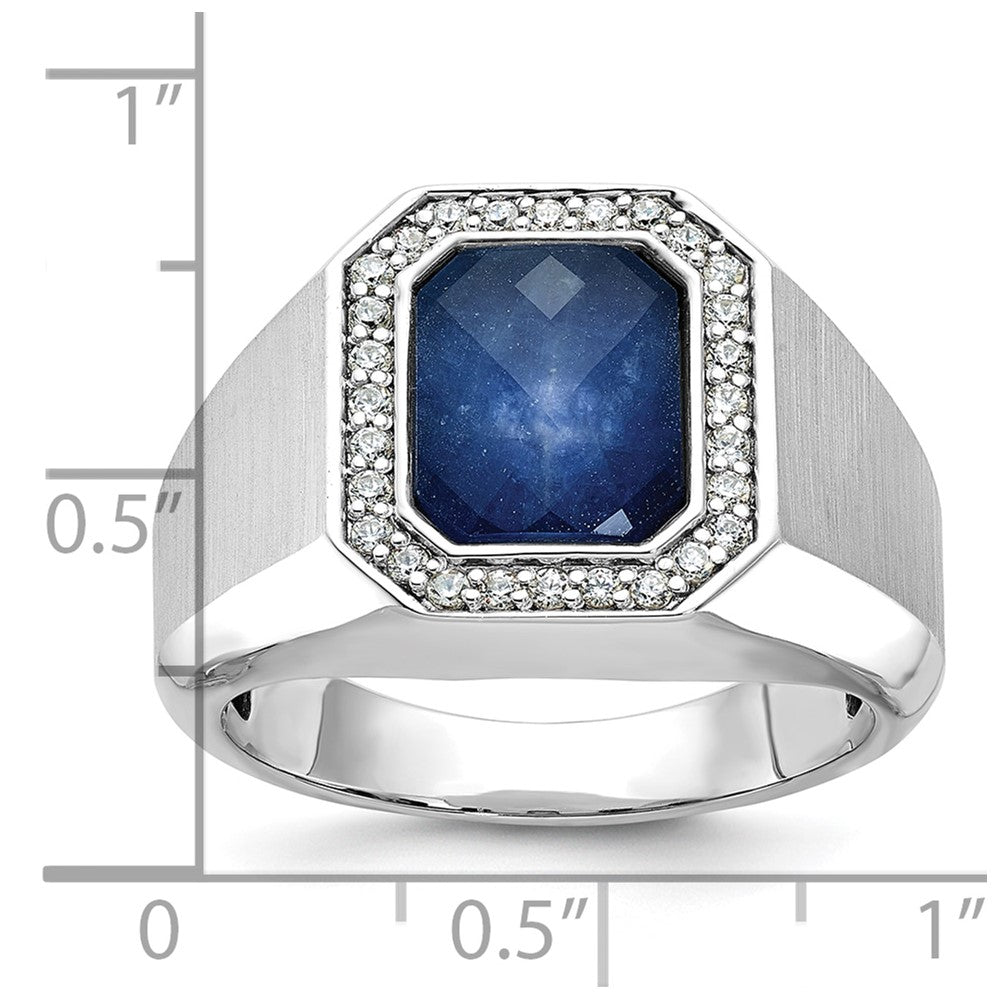 14k White Gold IBGoodman Satin Sapphire Doublet/Diamond Complete Ring
