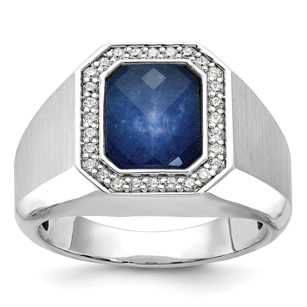 14k White Gold IBGoodman Satin Sapphire Doublet/Diamond Complete Ring
