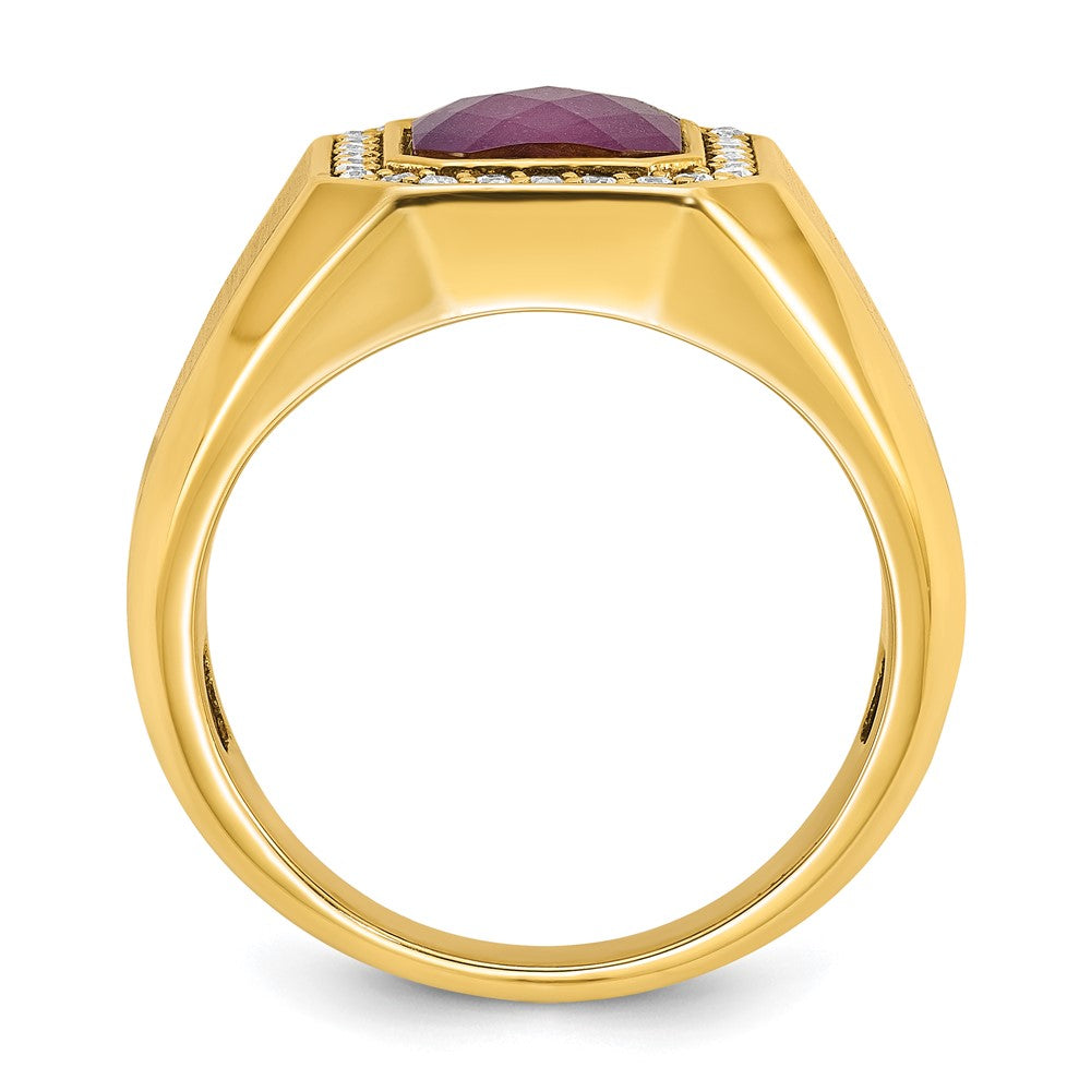 14k IBGoodman Men's Satin Ruby Doublet Stone and Diamond Complete Ring