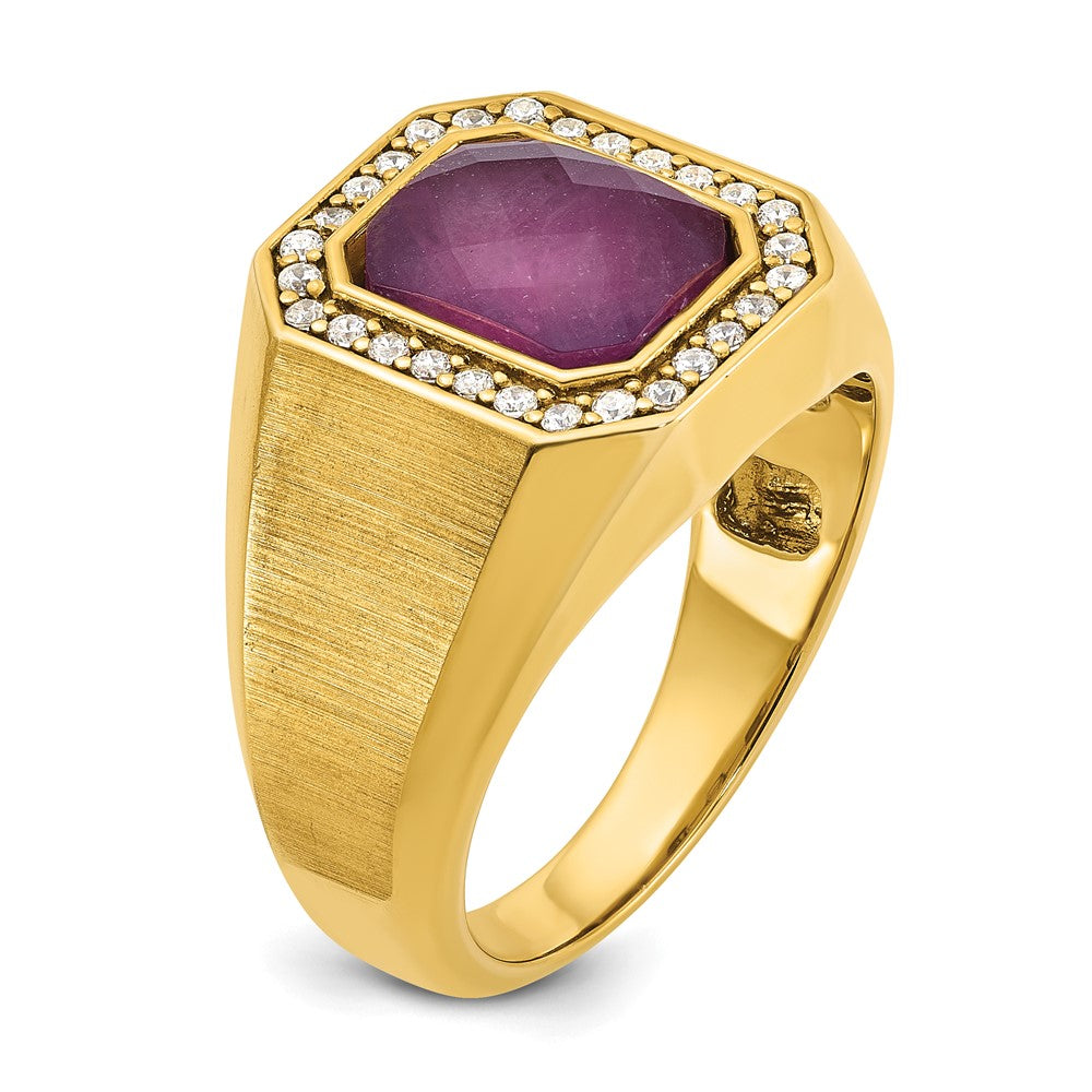 14k IBGoodman Men's Satin Ruby Doublet Stone and Diamond Complete Ring
