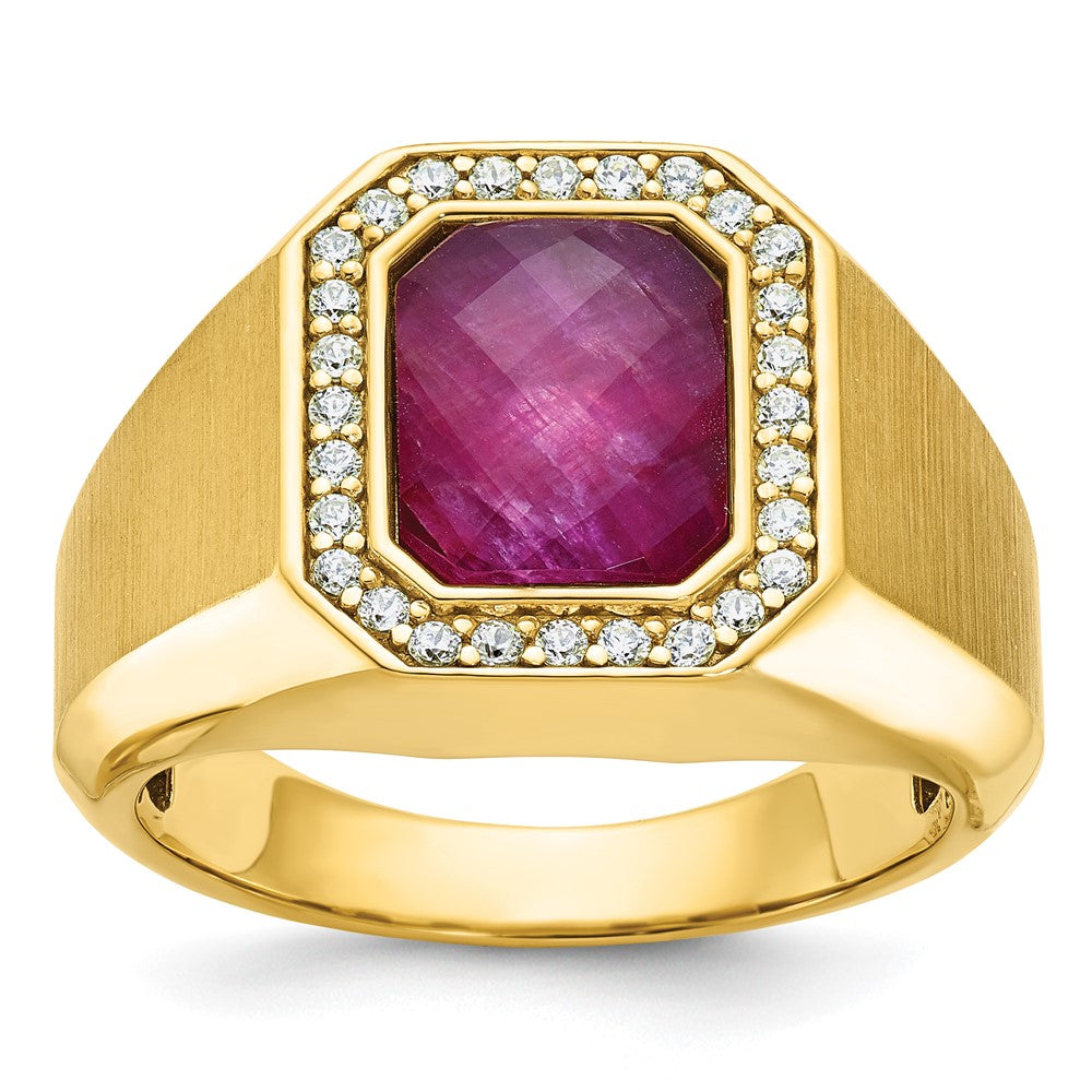 14k IBGoodman Men's Satin Ruby Doublet Stone and Diamond Complete Ring