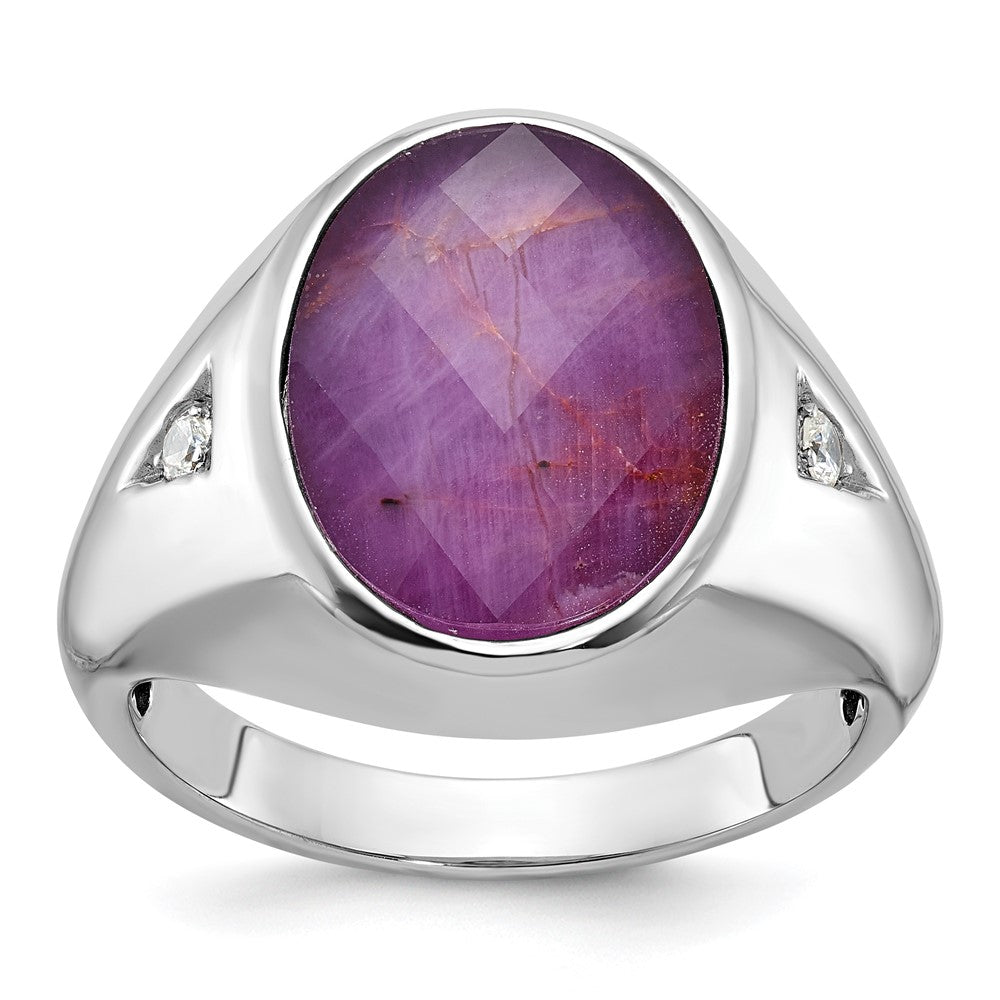 14k White Gold IBGoodman Men's Oval Gemstone and Diamond Ring Mounting