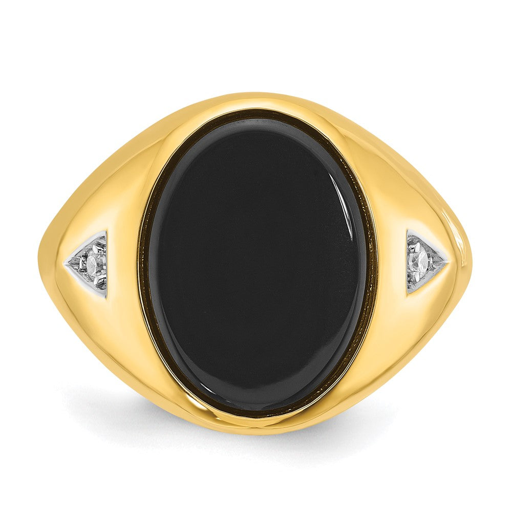 14k IBGoodman Men's Oval Onyx and Diamond Complete Ring