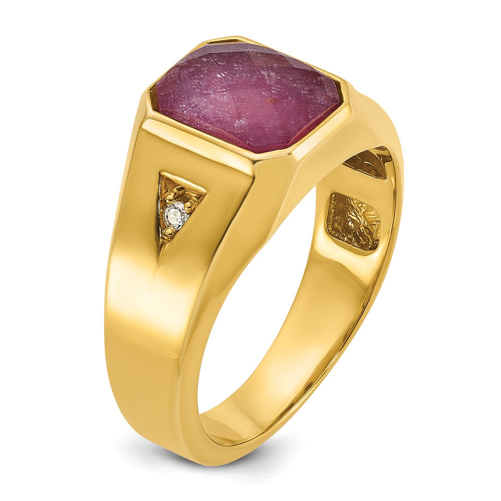 14k IBGoodman Men's Created Ruby Doublet Stone and Diamond Complete Ring