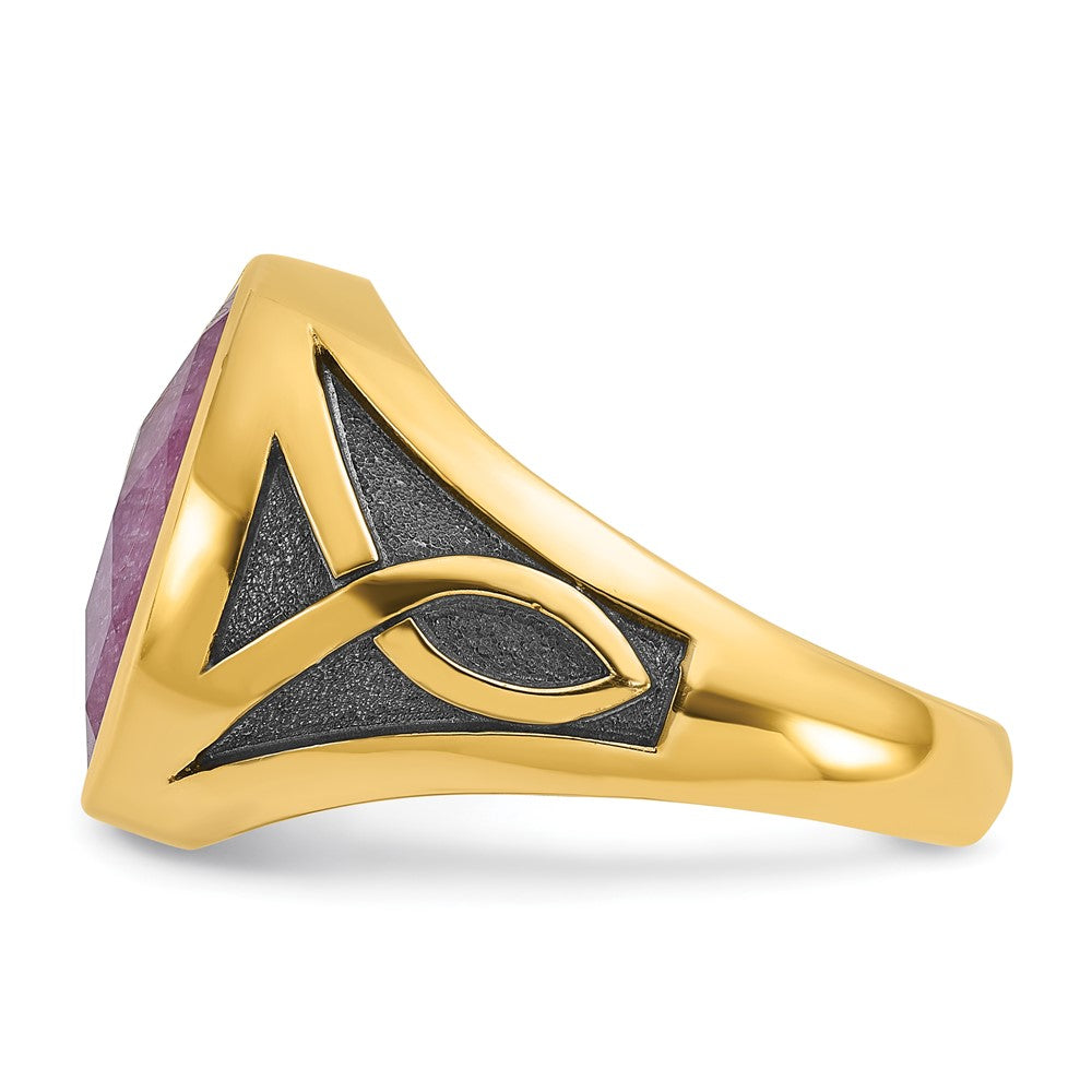 14k IBGoodman Men's w/Black Rhodium Ruby Doublet Stone Complete Ring