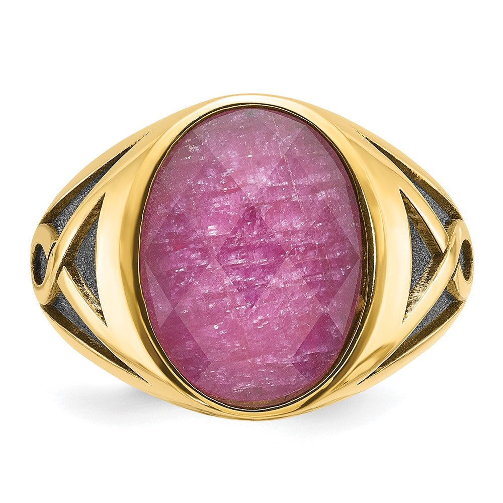 14k IBGoodman Men's w/Black Rhodium Ruby Doublet Stone Complete Ring