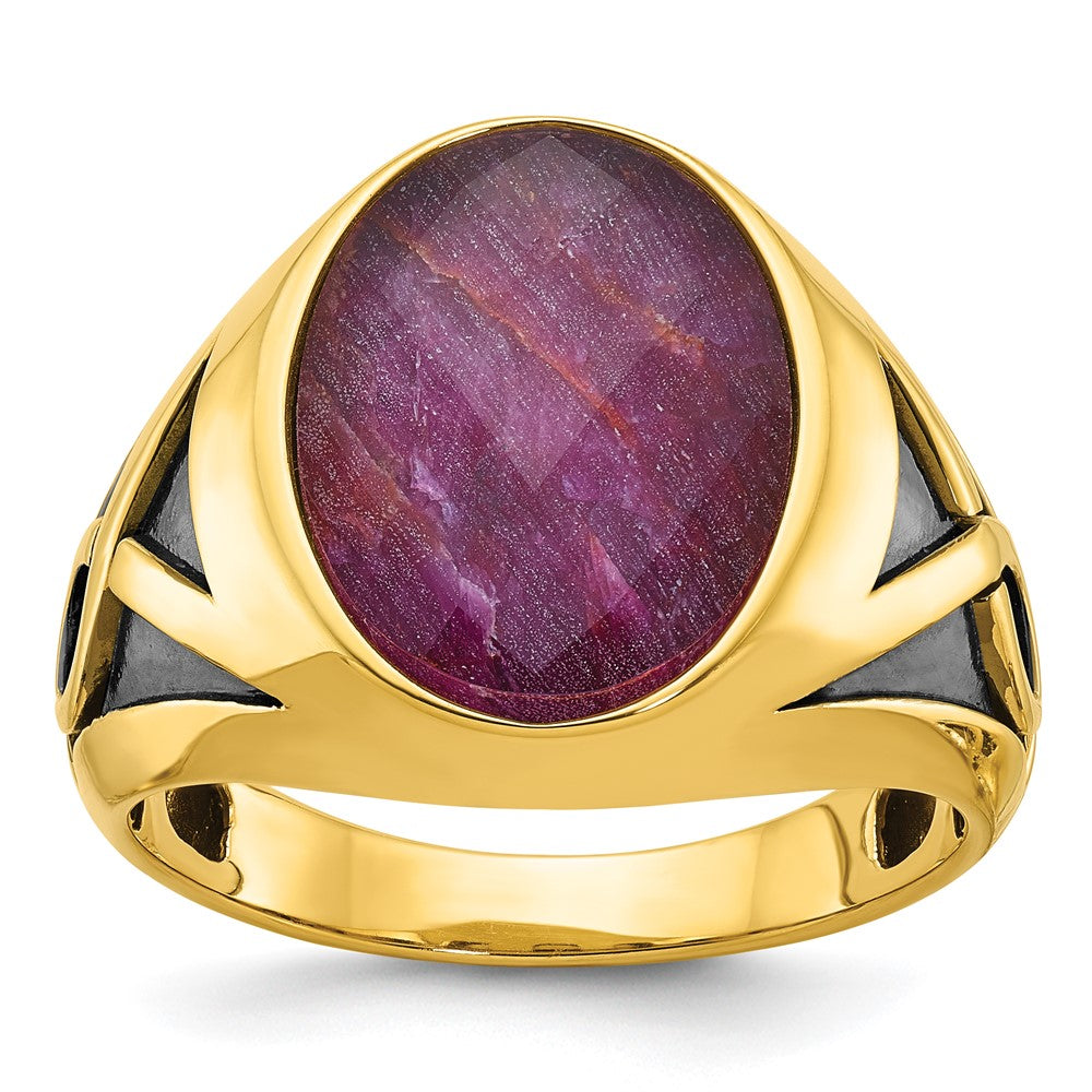 14k IBGoodman Men's w/Black Rhodium Ruby Doublet Stone Complete Ring