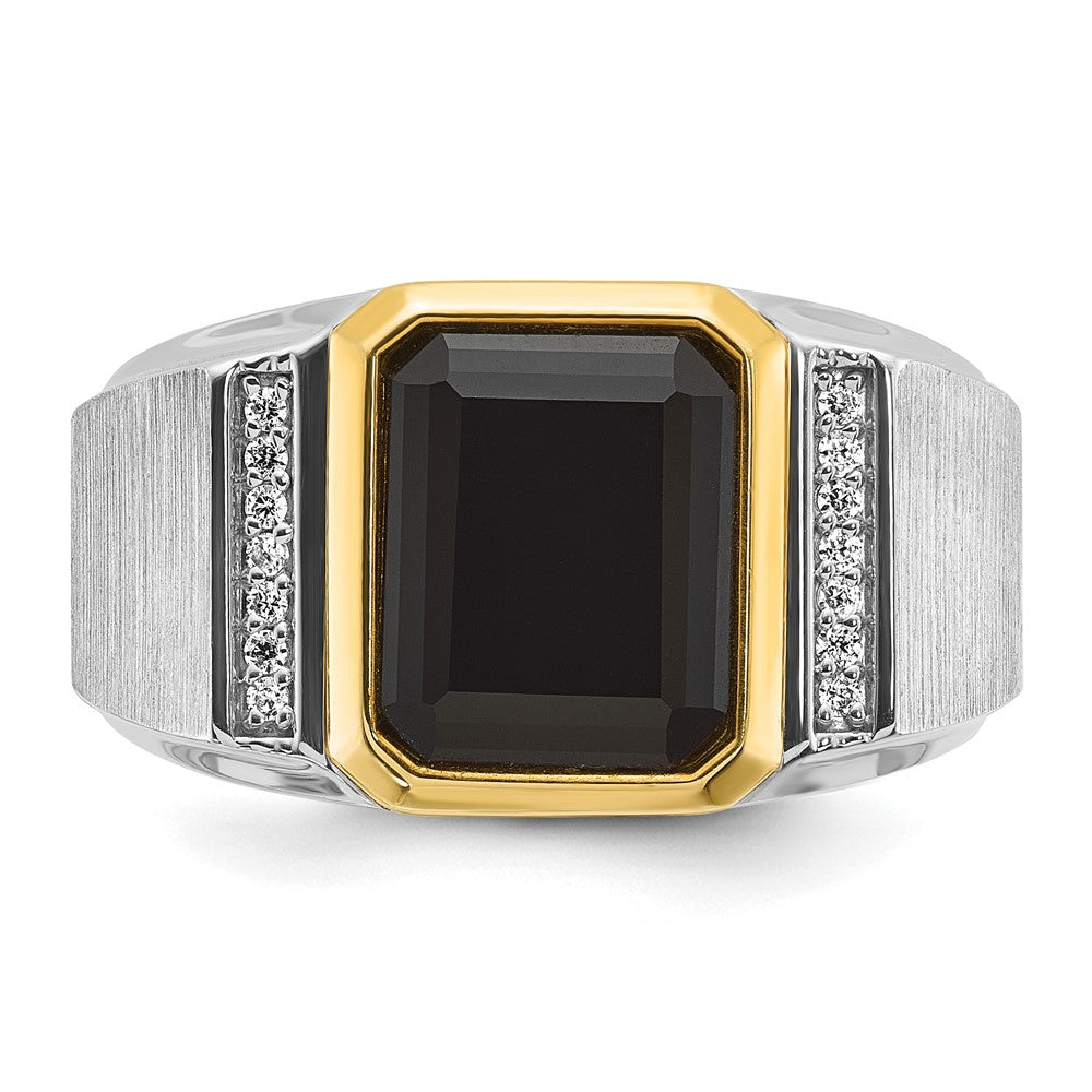 14k Two-tone IBGoodman Men's Polished and Satin Onyx Diamond Complete Ring