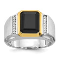 14k Two-tone IBGoodman Men's Polished and Satin Onyx Diamond Complete Ring