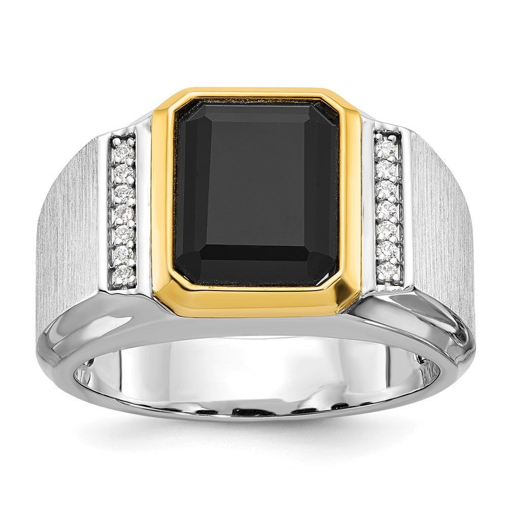 14k Two-tone IBGoodman Men's Polished and Satin Onyx Diamond Complete Ring