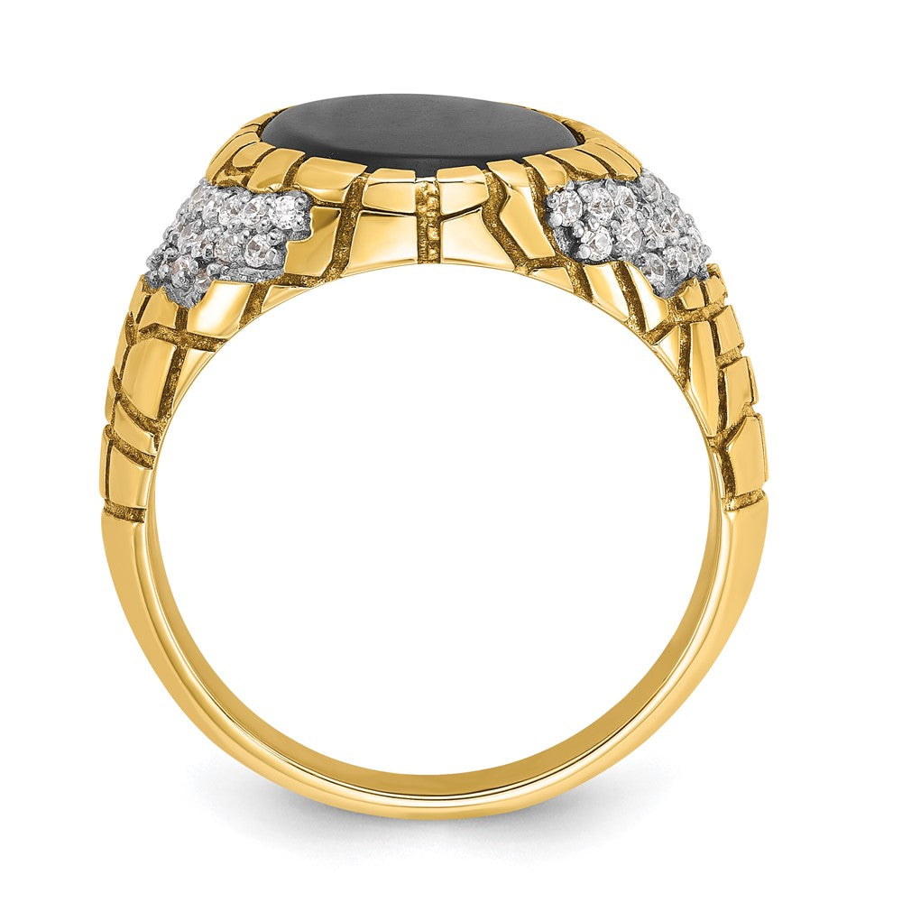 14k IBGoodman Men's Onyx and Diamond Nugget Complete Ring
