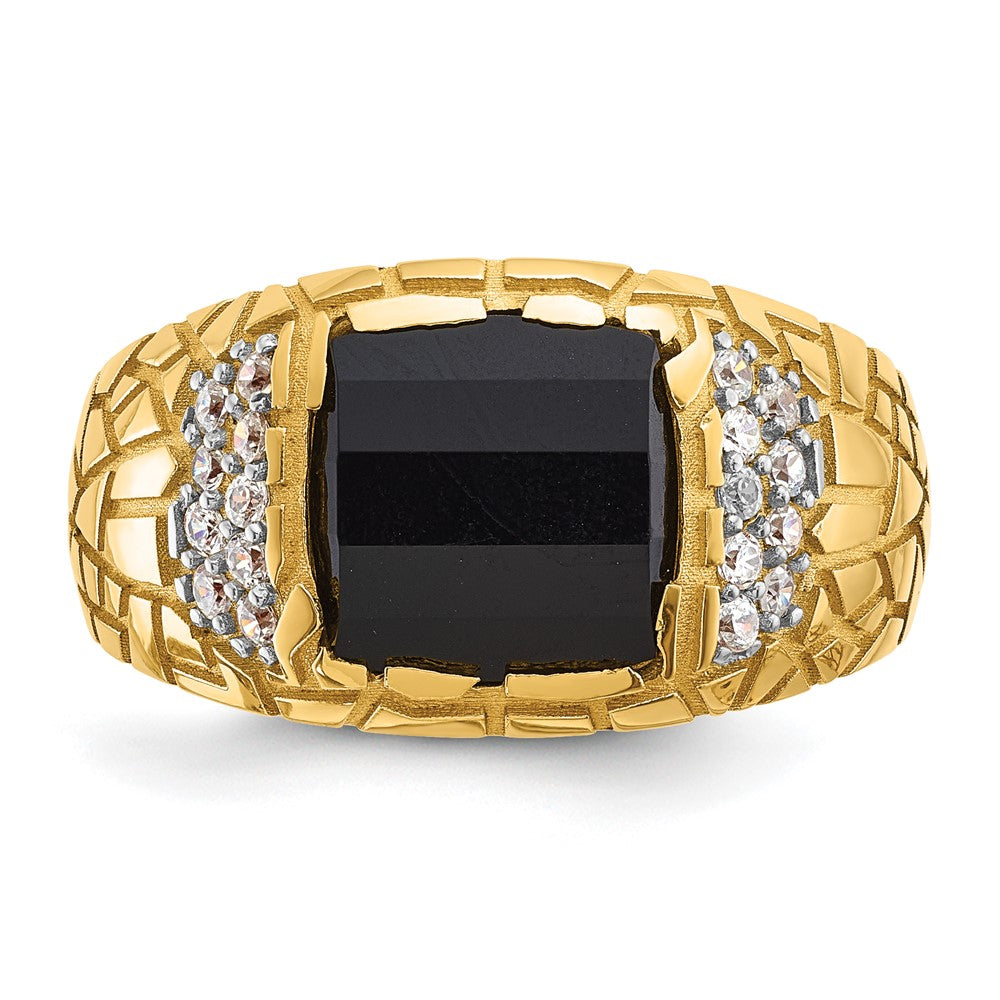 10k IBGoodman Men's Polished & Nugget Texture Gemstone Ring Mtg
