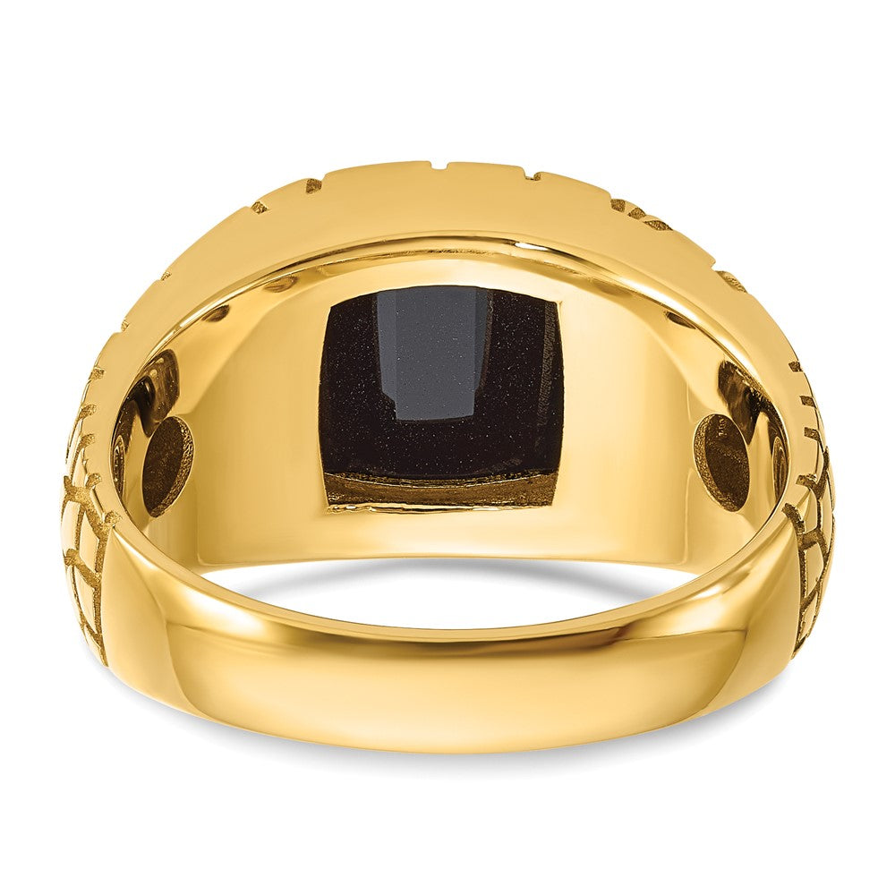 14k IBGoodman Men's Polished Nugget Texture Onyx & Diamond Ring
