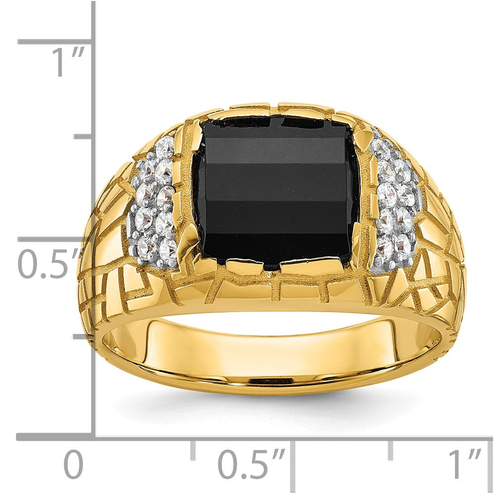 14k IBGoodman Men's Polished & Nugget Texture Gemstone Ring Mtg