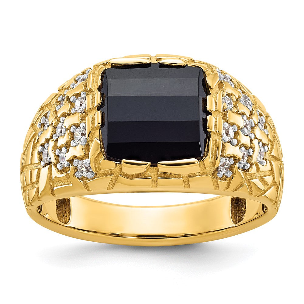 14k IBGoodman Men's Onyx and Diamond Nugget Complete Ring