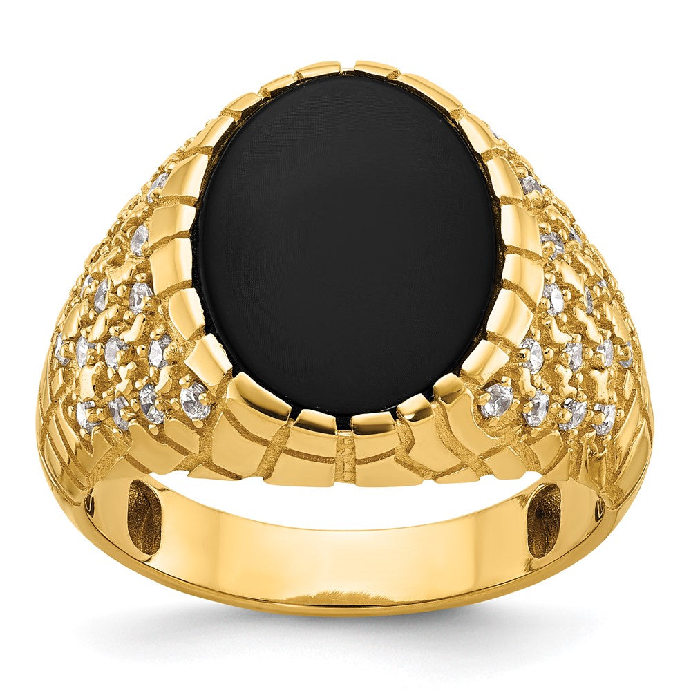 14k IBGoodman Men's Onyx and Diamond Nugget Complete Ring
