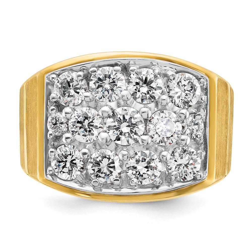 14ktt IBGoodman Men's Polished Satin & Grooved Cluster Diamond Ring