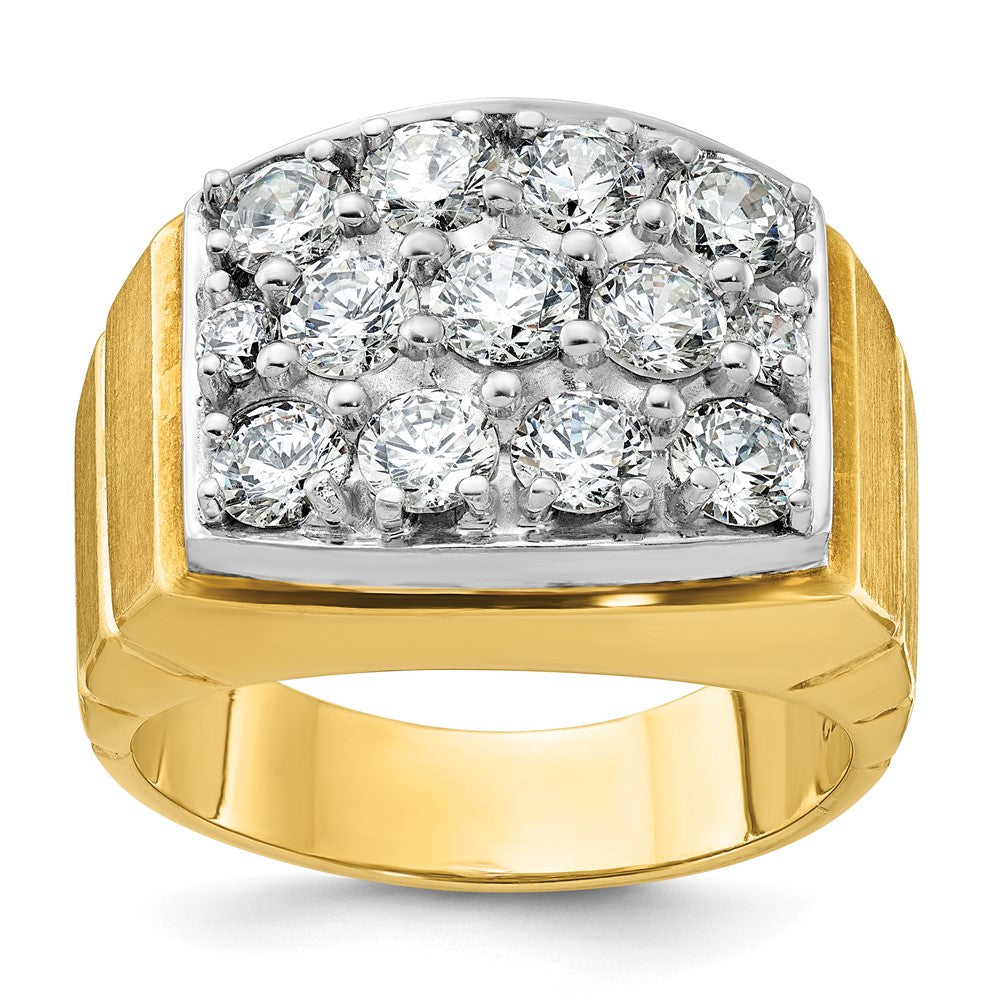 14ktt IBGoodman Men's Polished Satin & Grooved Cluster Diamond Ring