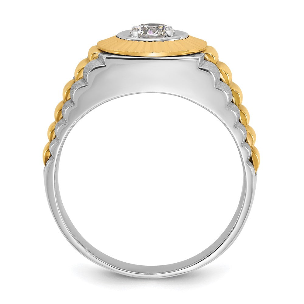 10k Two-tone IBGoodman Men's Polished Satin & Textured Diamond Ring
