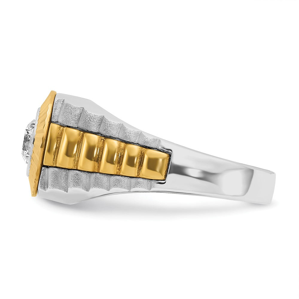10k Two-tone IBGoodman Men's Polished Satin & Textured Diamond Ring