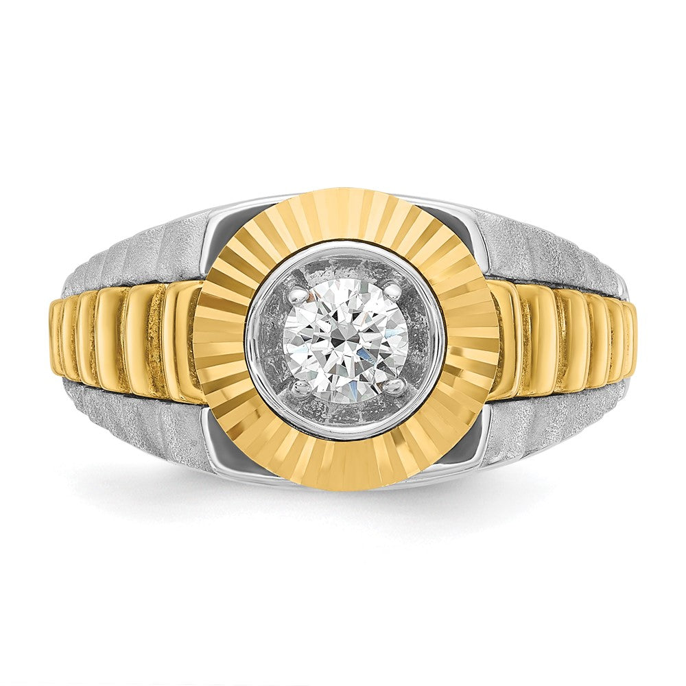 10k Two-tone IBGoodman Men's Polished Satin & Textured Diamond Ring