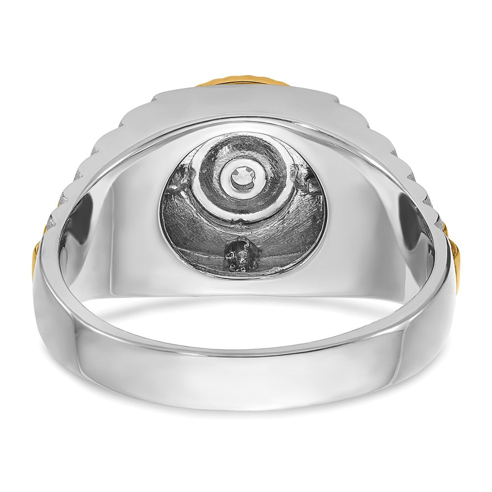 10k Two-tone IBGoodman Men's Polished Satin & Textured Diamond Ring