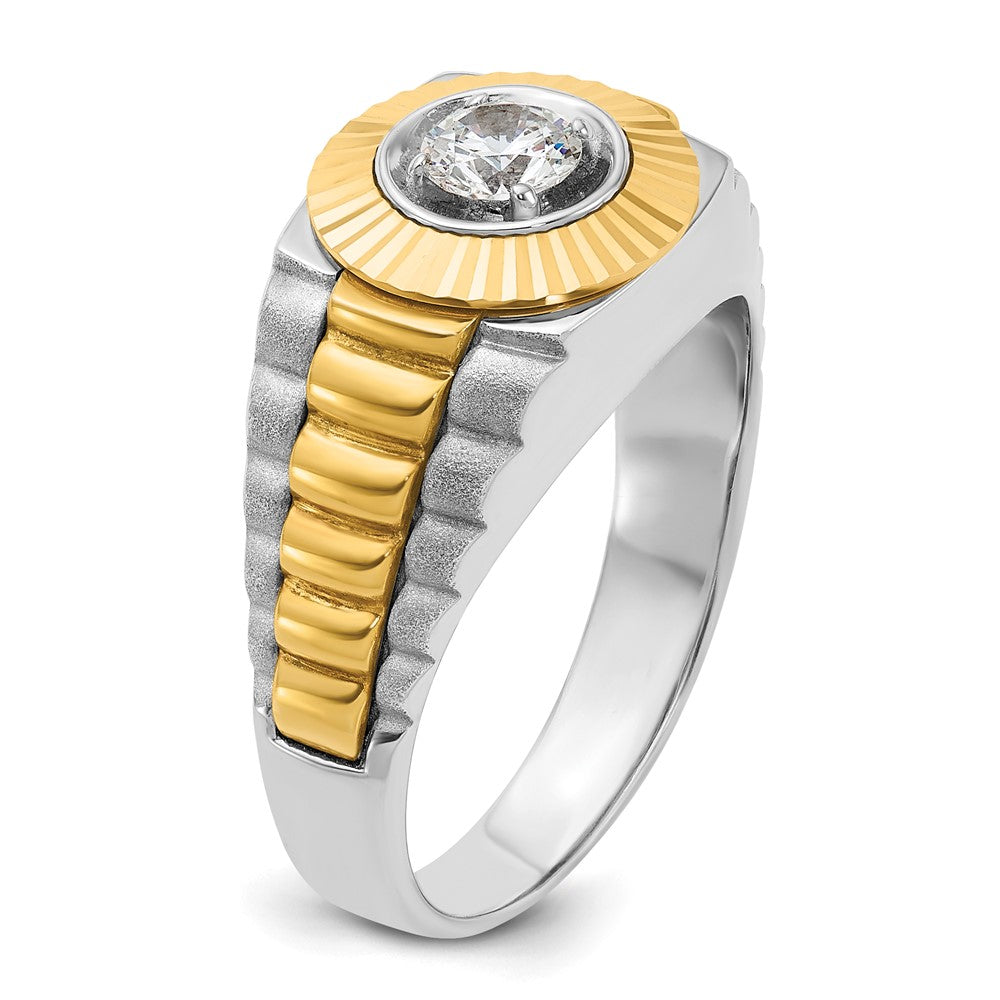 10k Two-tone IBGoodman Men's Polished Satin & Textured Diamond Ring